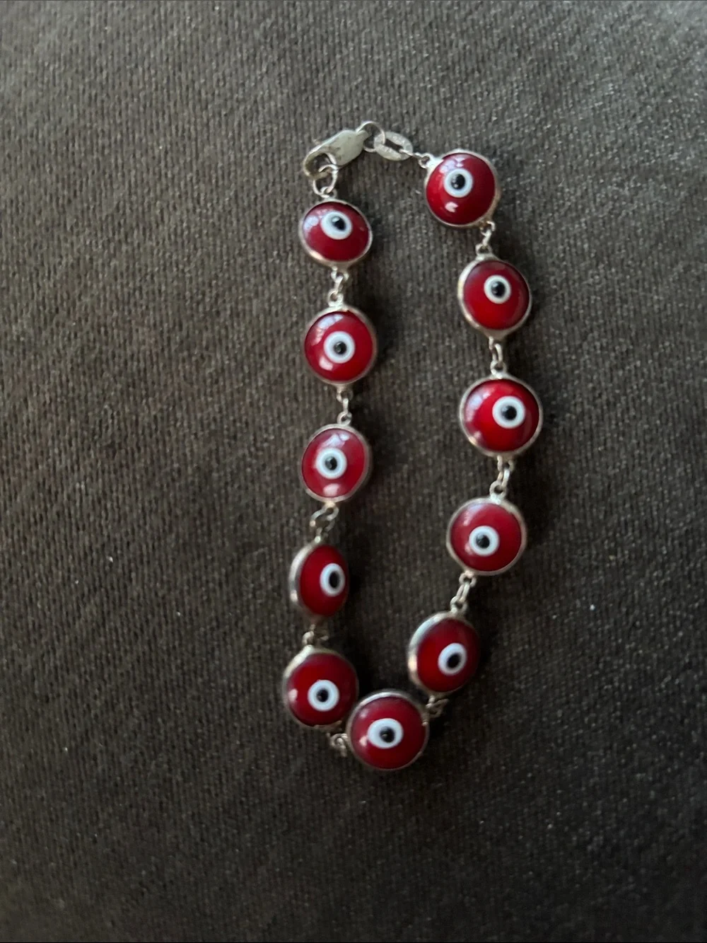.925 Sterling Silver EVIL EYE BRACELET 8” Red Black White. Ward off bad mojo
